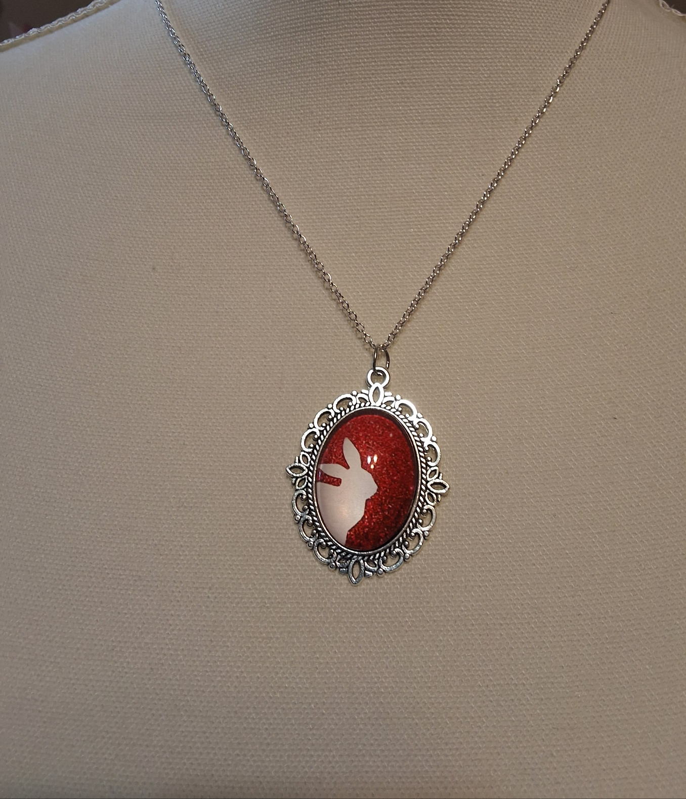Silver Red Bunny Necklace Style # 1252