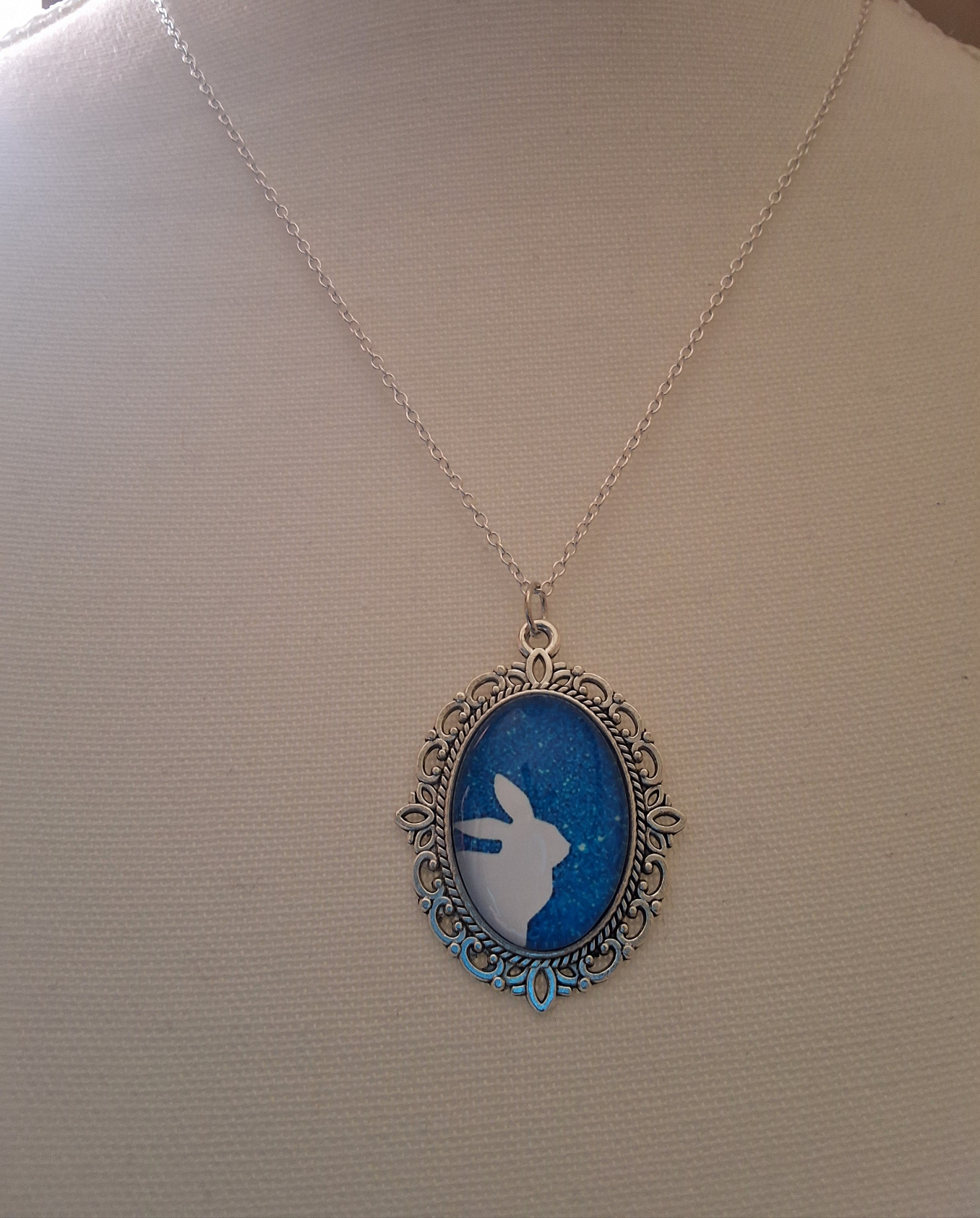 Silver Blue Bunny Necklace Style # 1251