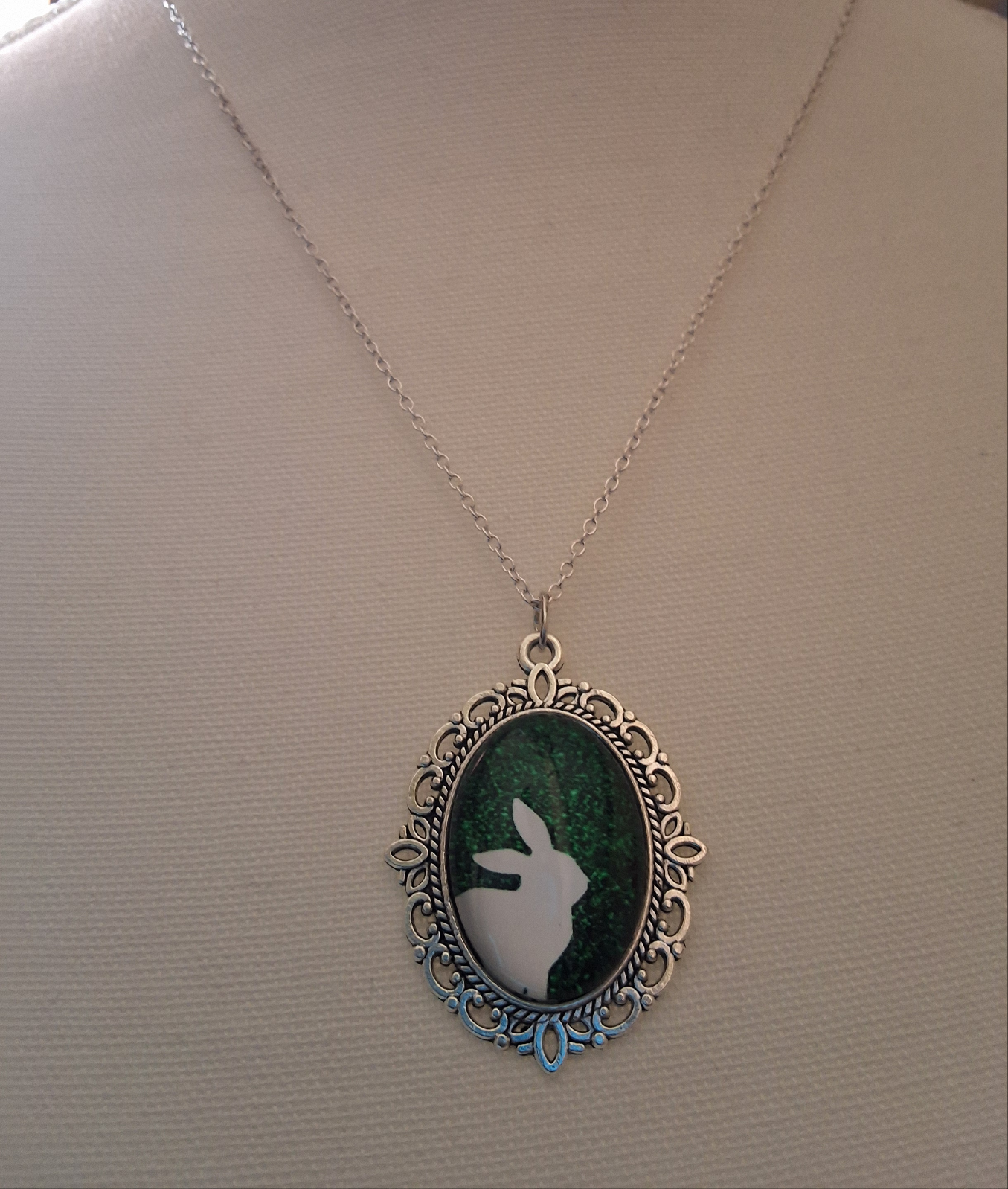 Silver Green Bunny Necklace Style # 1248