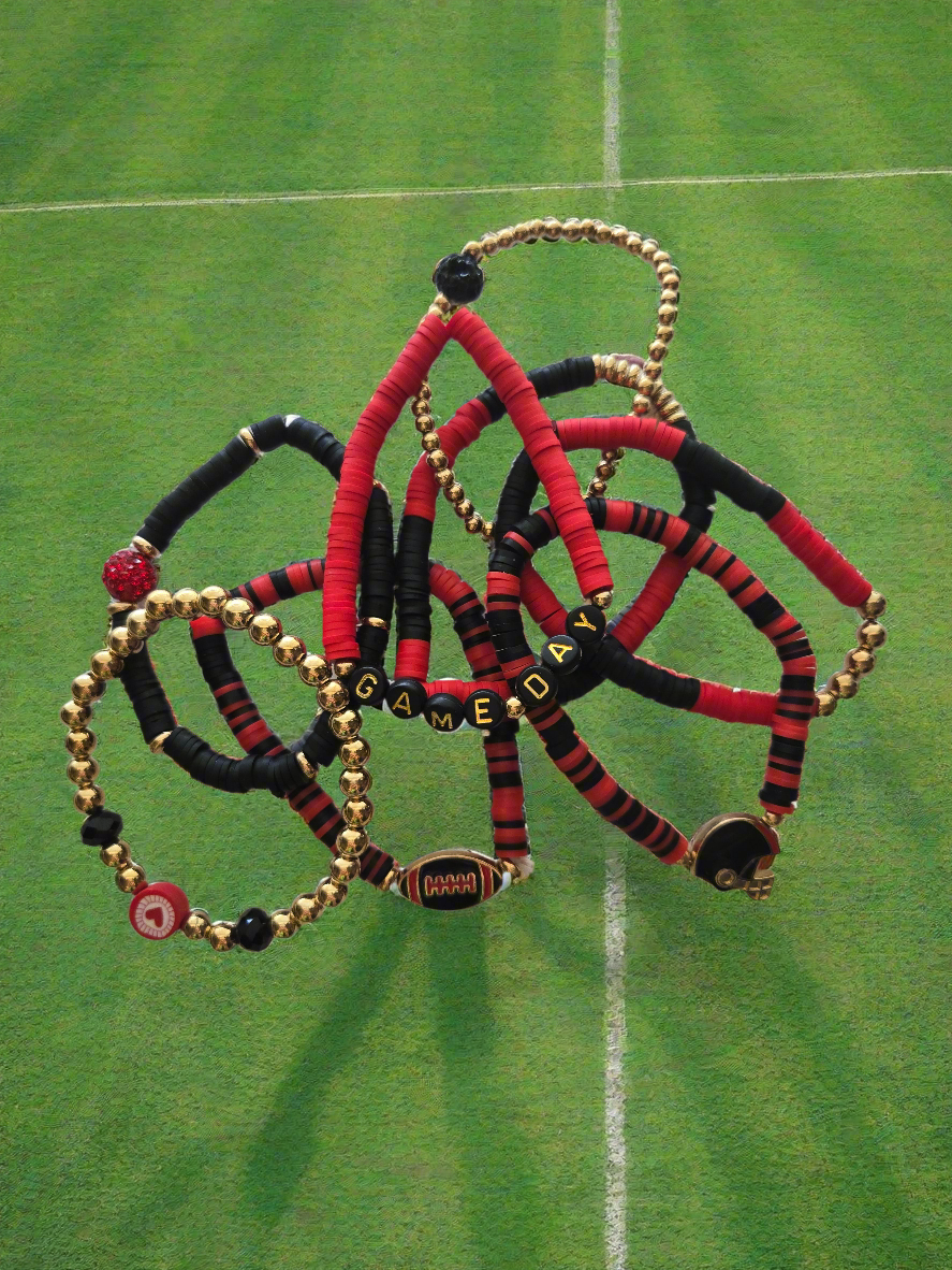 Black and Red Football Bracelet Set Style # 1293