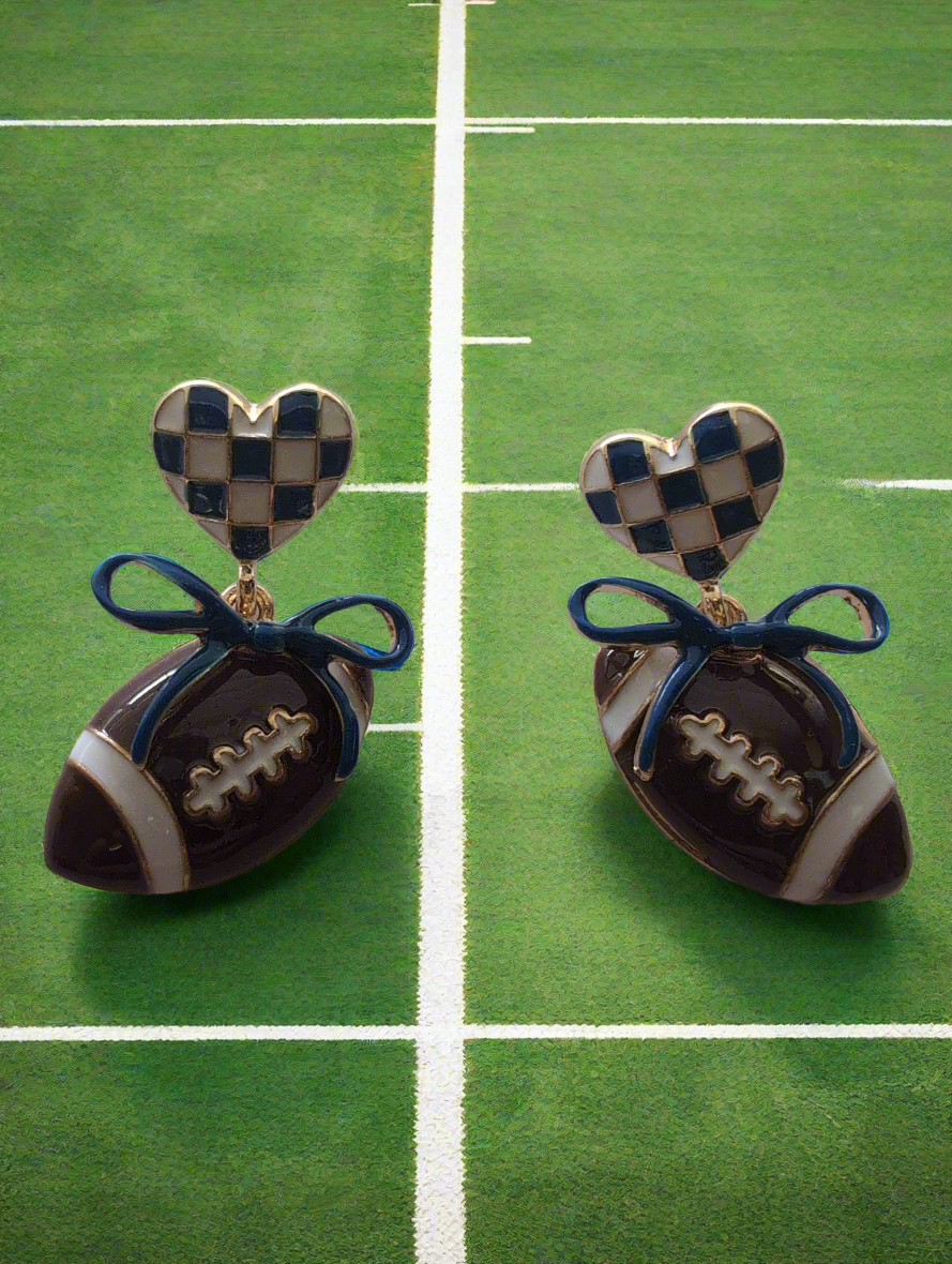 Blue and White Football Earrings with Bow Style # 1305