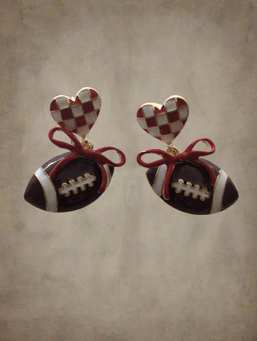 Red and White Football with Bow Earrings Style # 1304