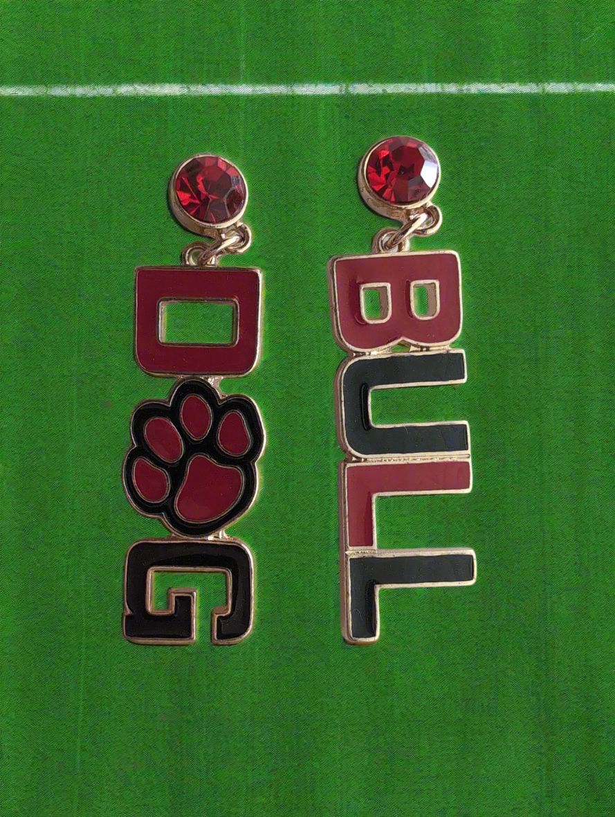 Red and Black Bull Dog Earrings Style # 1330