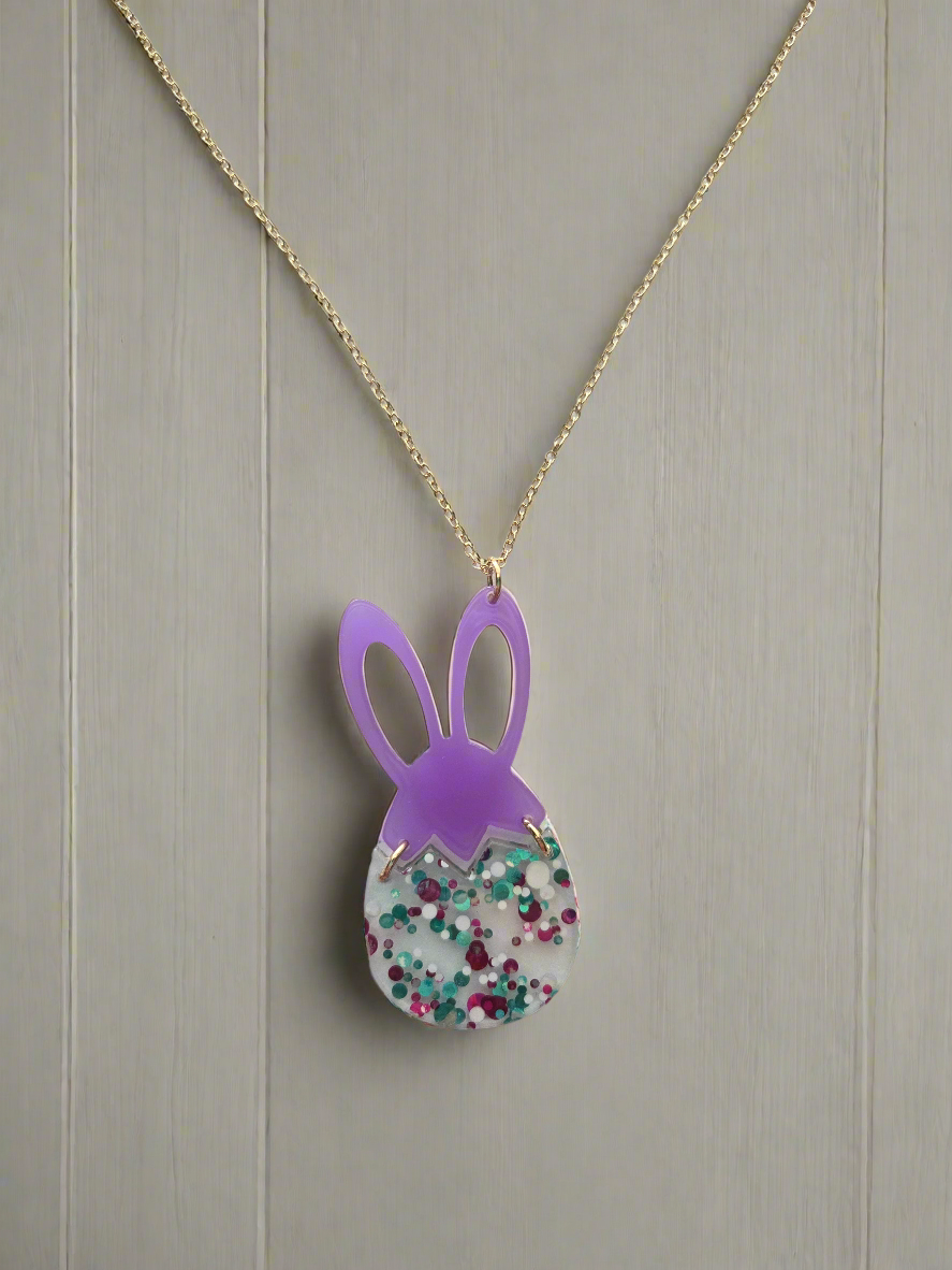 Gold Purple Bunny Egg Necklace Style # 1253