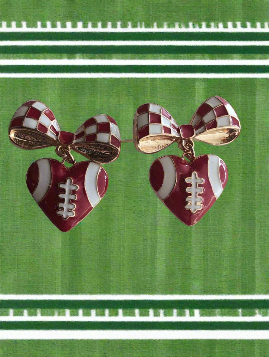 Red and White Bow Earrings with Heart Style # 1301