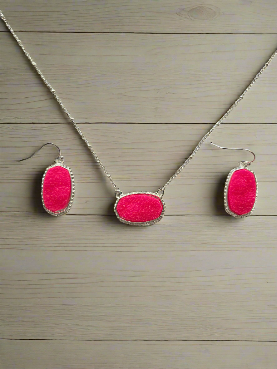 Hot Pink Necklace with Earrings Style # 606