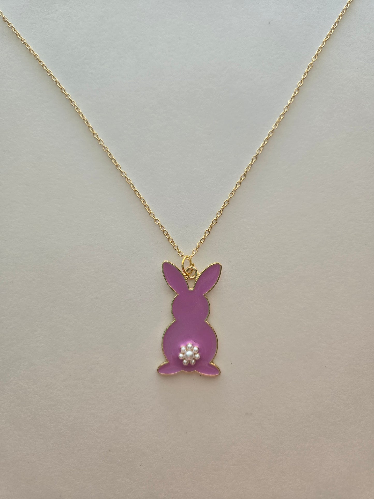 Gold Pink Bunny Necklace Style # 1291