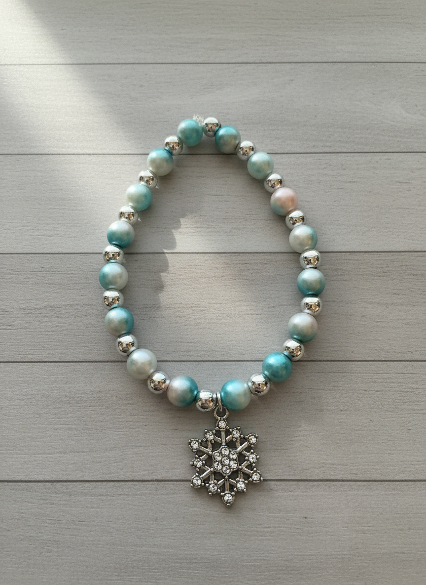 Multi-colored Pearl Bracelet with Snowflake Charm Style # 403