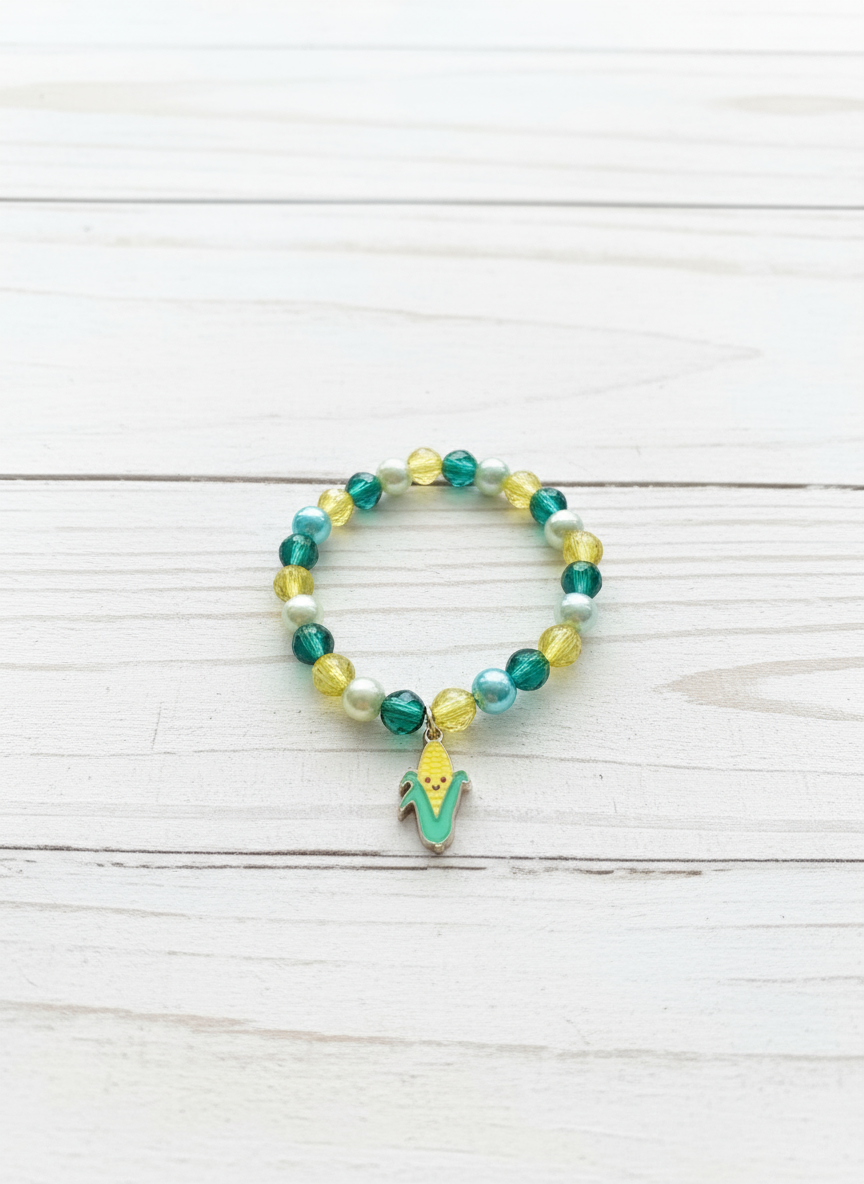 Yellow and Green Bracelet with a Corn Charm Style # 262
