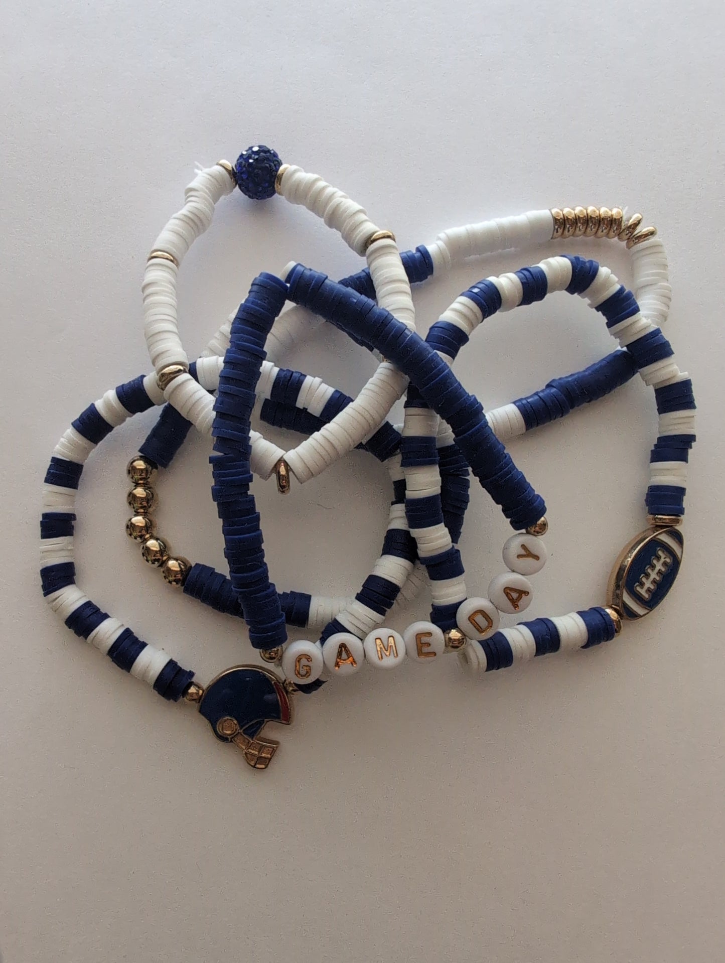 Blue and White Football Bracelet Set Style # 1294