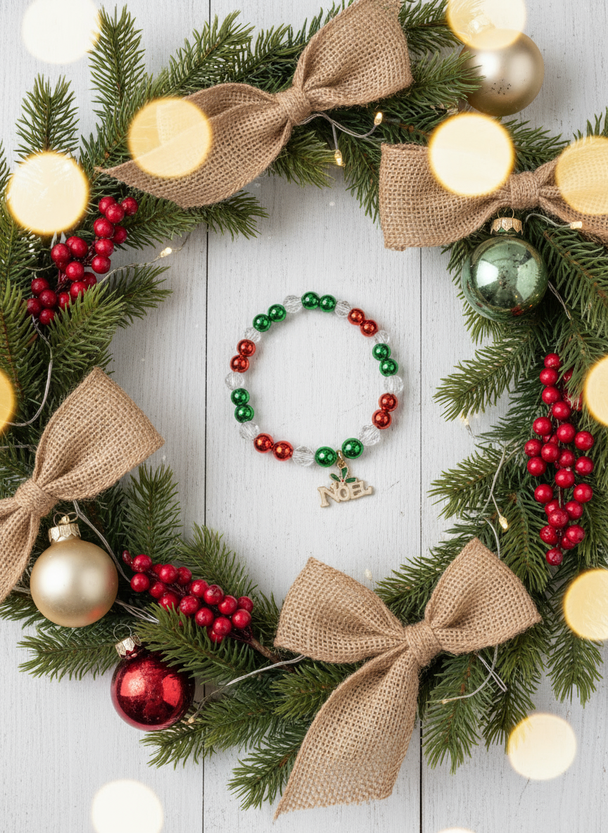 Red and Green Christmas Bracelet with Noel Charm Style # 357