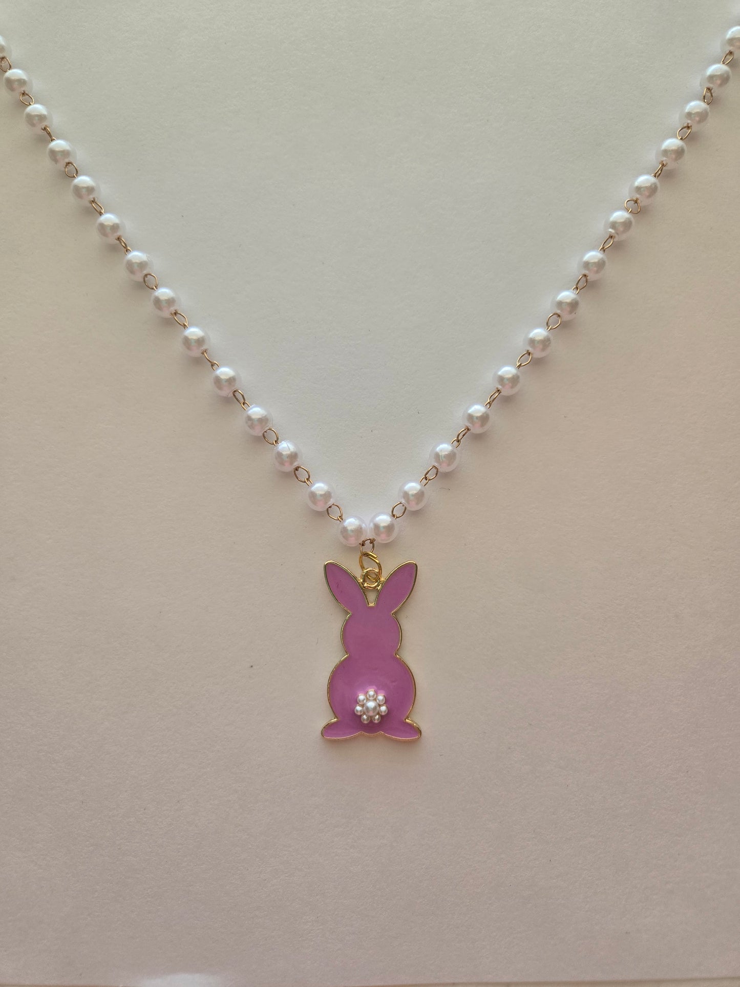 Pearl Necklace With Pink Bunny Style # 1289