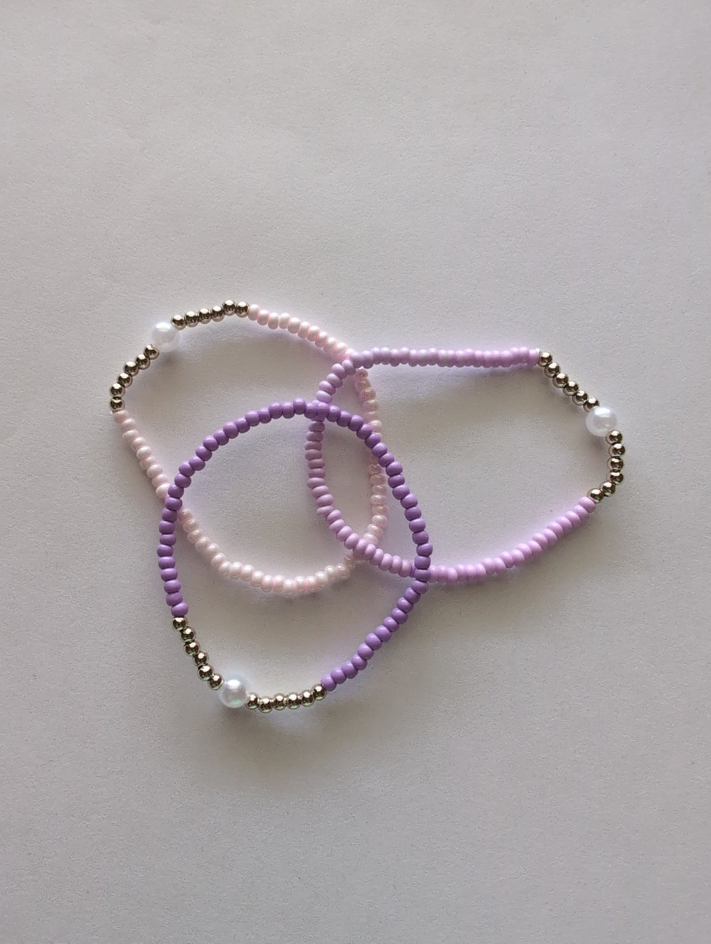 Kids Purple and Light Pink Pearl Bracelet Set Style # 1313