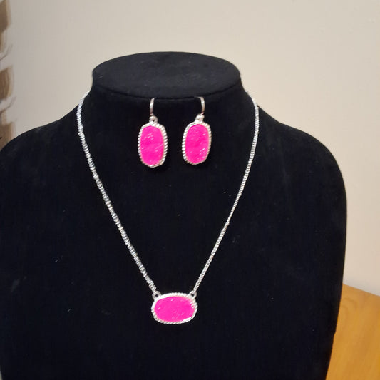 Hot Pink Necklace with Earrings Style # 606