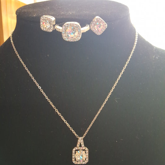 Cubic Zirconia Necklace with Earrings and Ring Set Style # 758