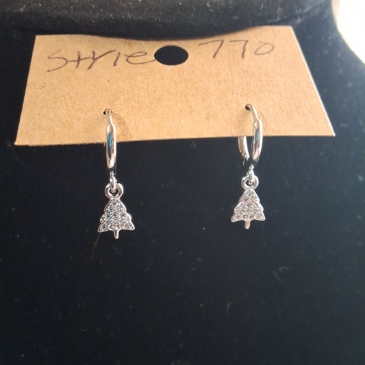 Silver Christmas Tree Earrings Style # 770