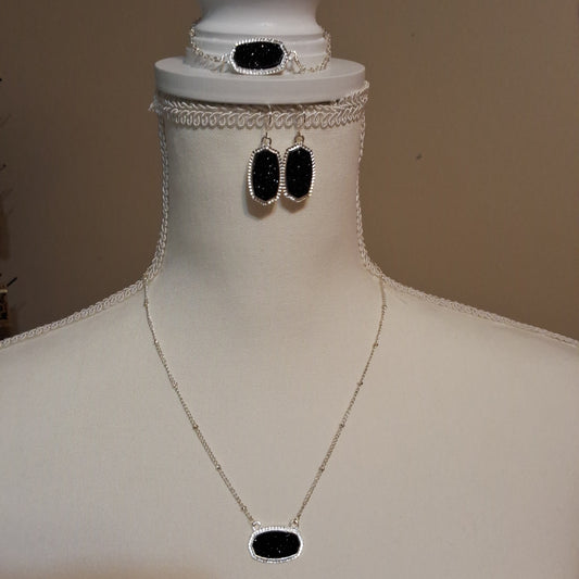 Black Necklace with Earrings and Bracelet Style # 555