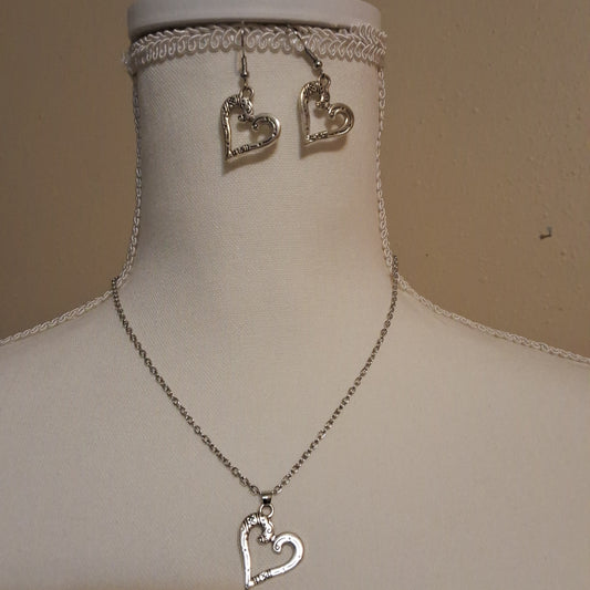 Silver Heart Necklace with Earring Set Style # 608