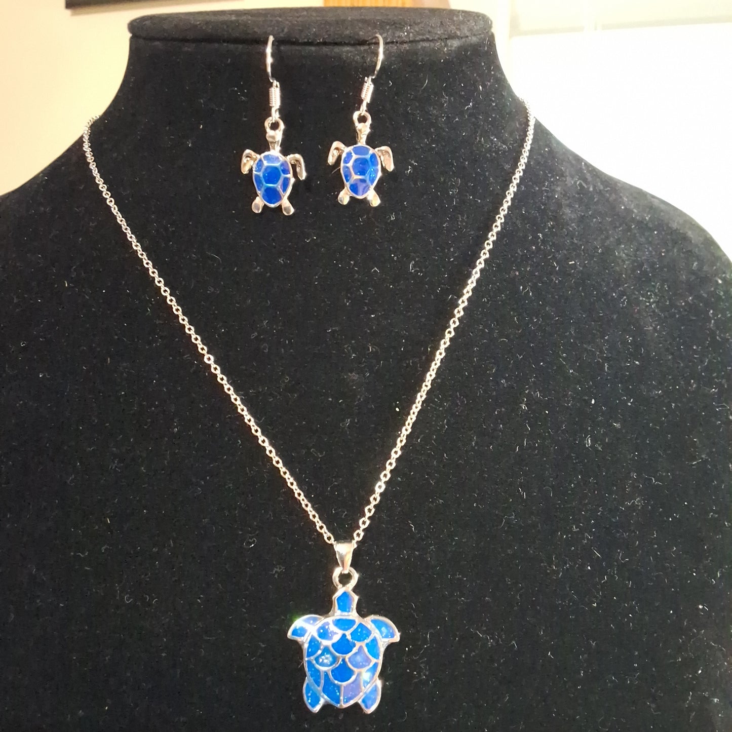 Blue Turtle Necklace with Earrings Style # 727