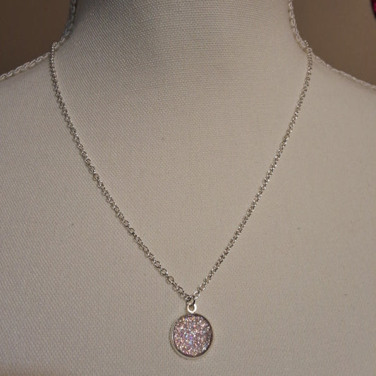 Light Pink Round Charm Necklace Style # 453