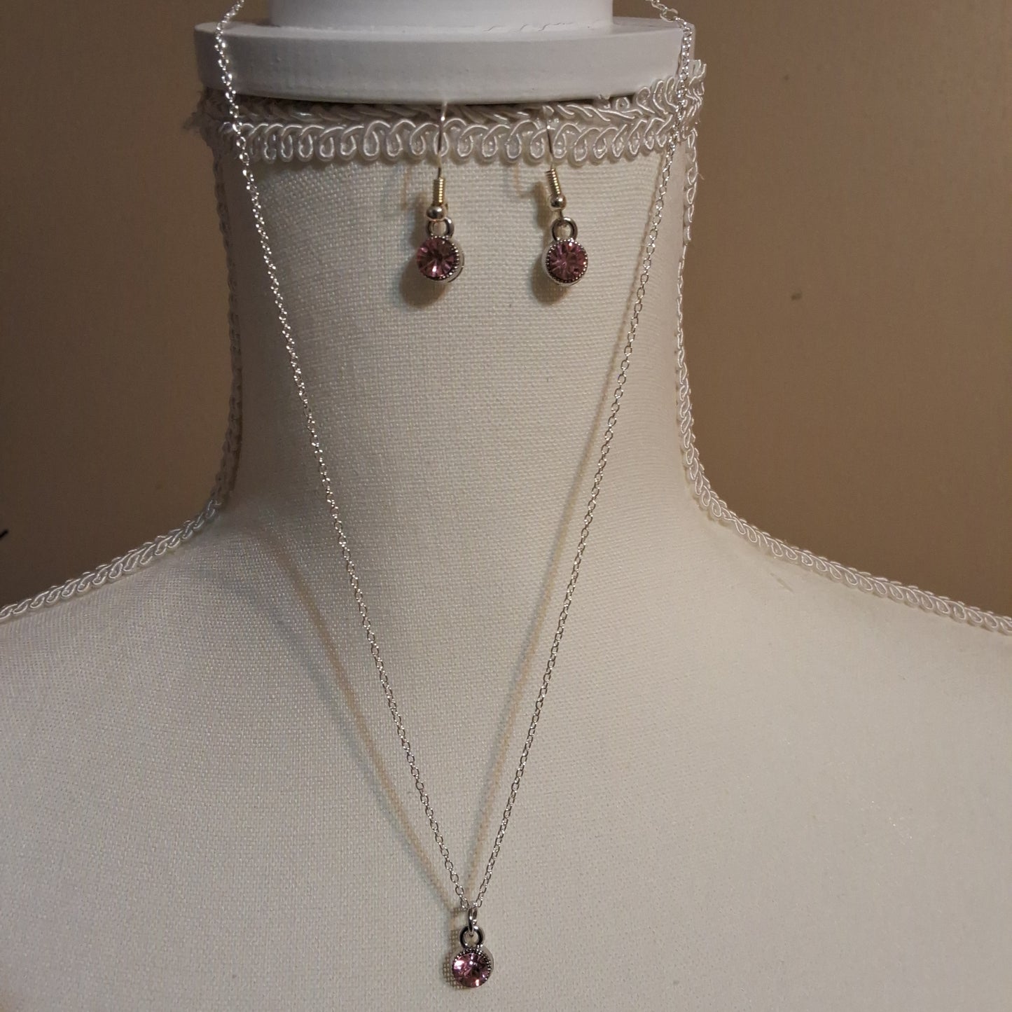 Pink Charm Necklace and Earring Set Style # 789