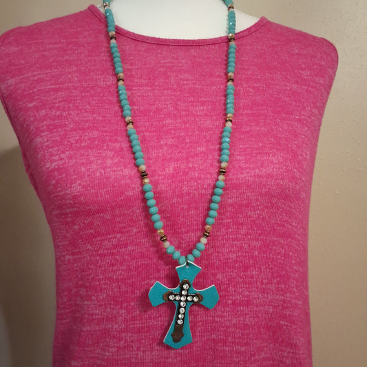 Teal Cross Necklace Style #307