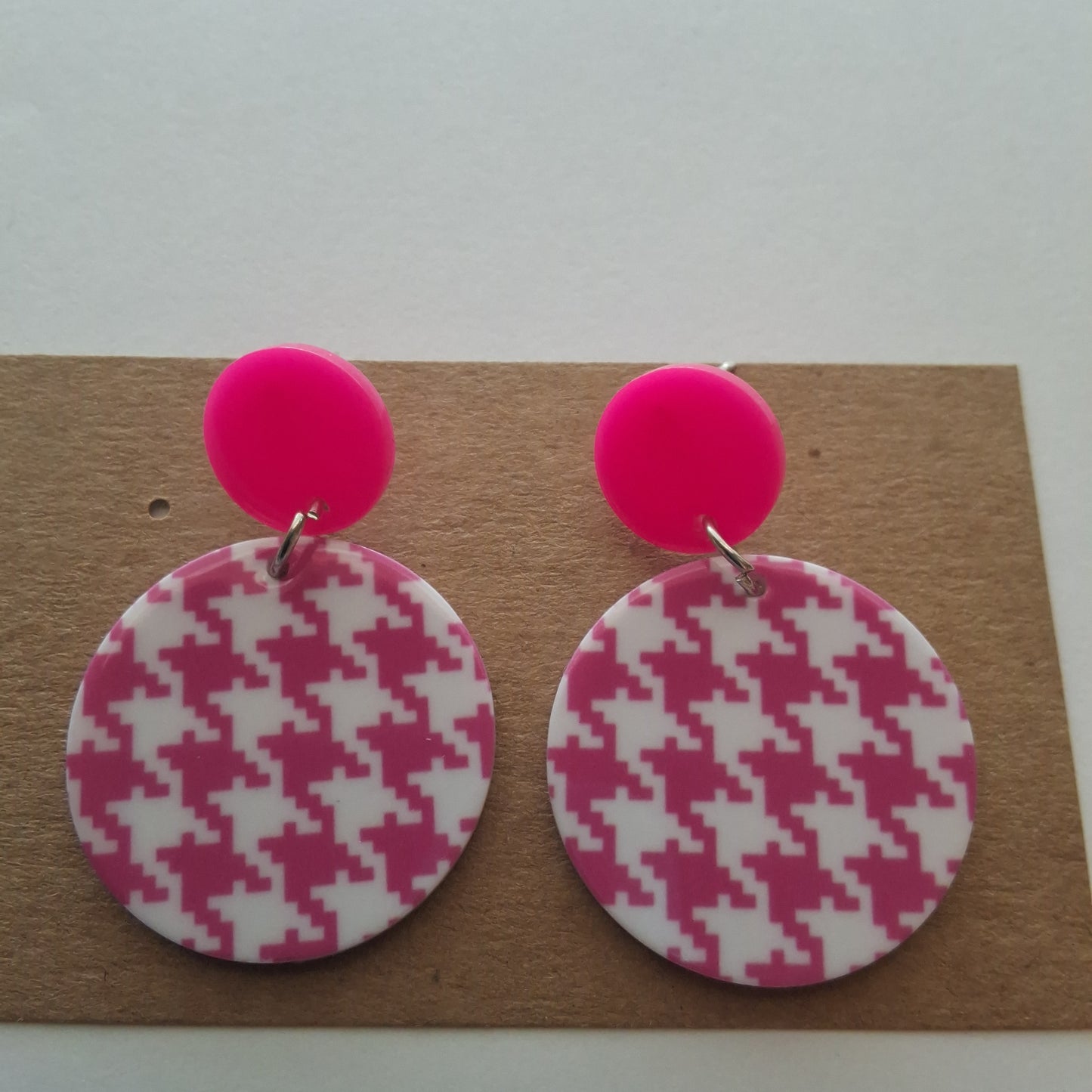 Houndstooth Hot Pink Earrings Style # 586