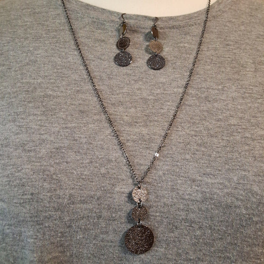 Dark Gray Necklace and Earrings Style # 852