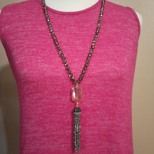 Dark Gray Tassle Necklace Style # 882