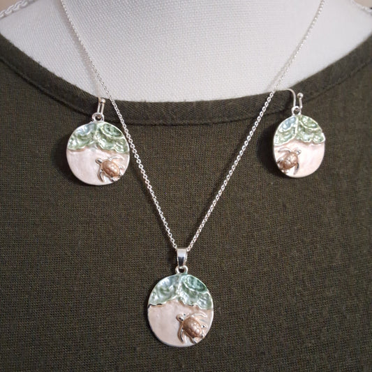 Sea Turtle Necklace with Earrings  Style # 884