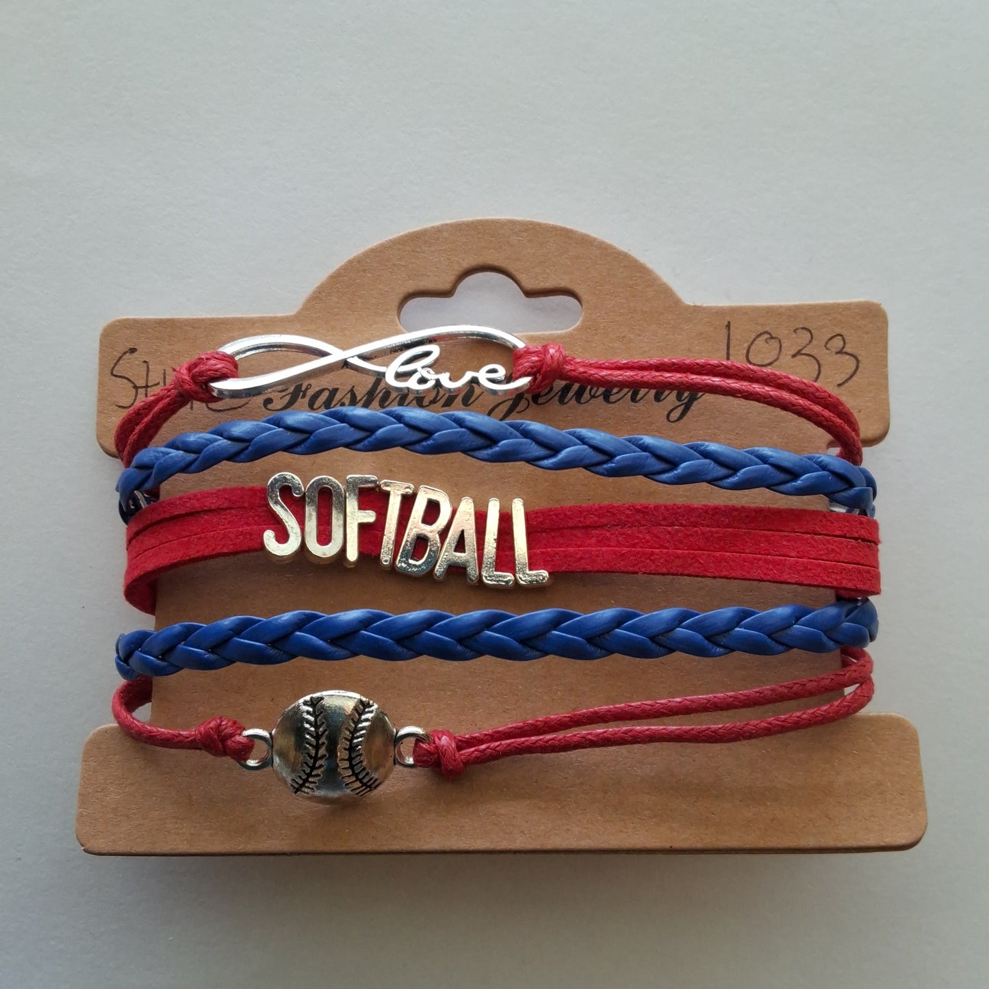 Red and Blue Softball Bracelet Style # 1033