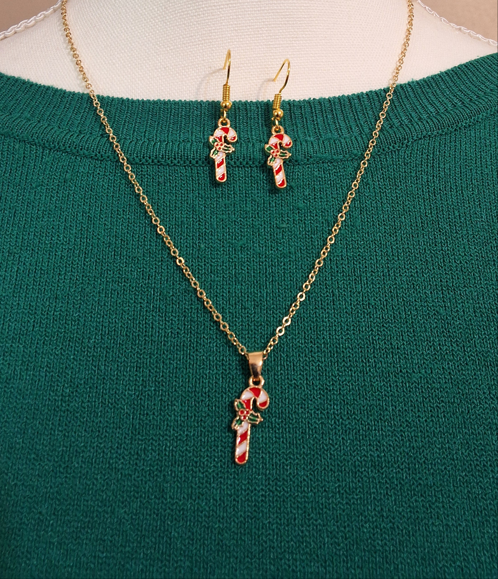 Candy Cane Necklace with Earrings Style # 1056