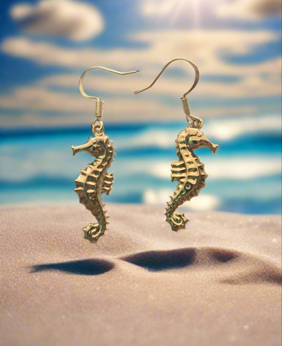 Gold sea horse earrings style # 1174