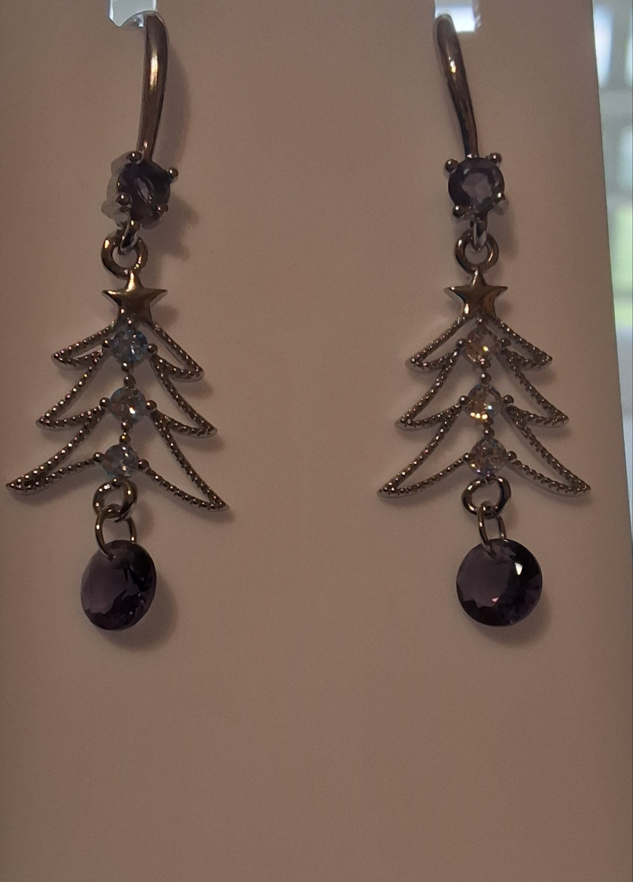 Purple Stone Christmas Tree Earrings Style # 1162