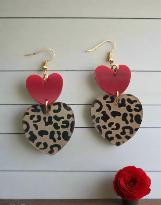 Red and Leopard Heart Earrings Style #1104