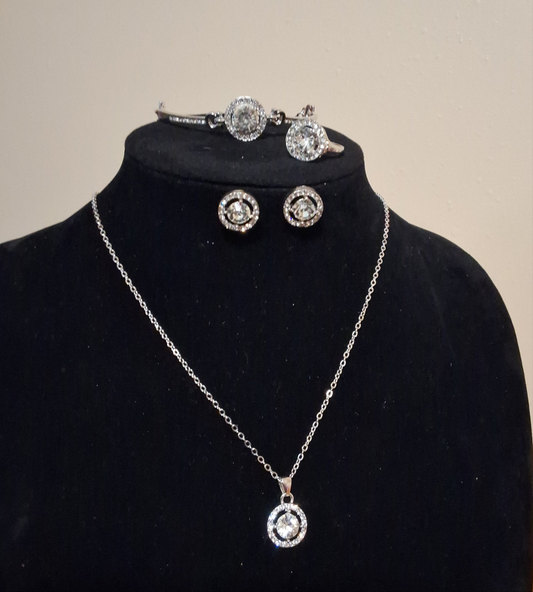 Cubic Zirconia Necklace, Bracelet, Earrings and Ring Set Style # 716