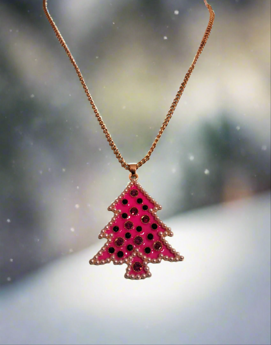 Pink Christmas Tree Necklace Style # 1154