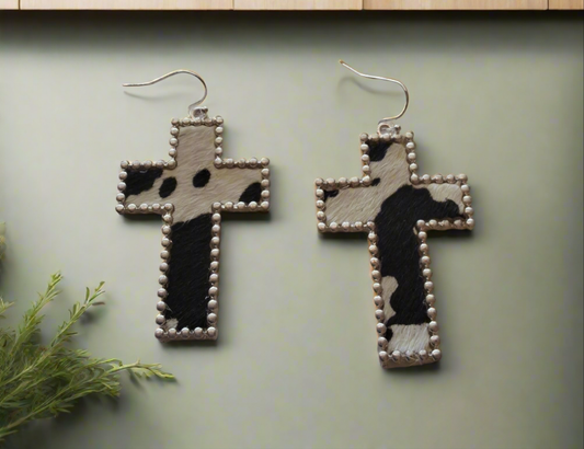 Cow Print Cross Earrings Style # 471