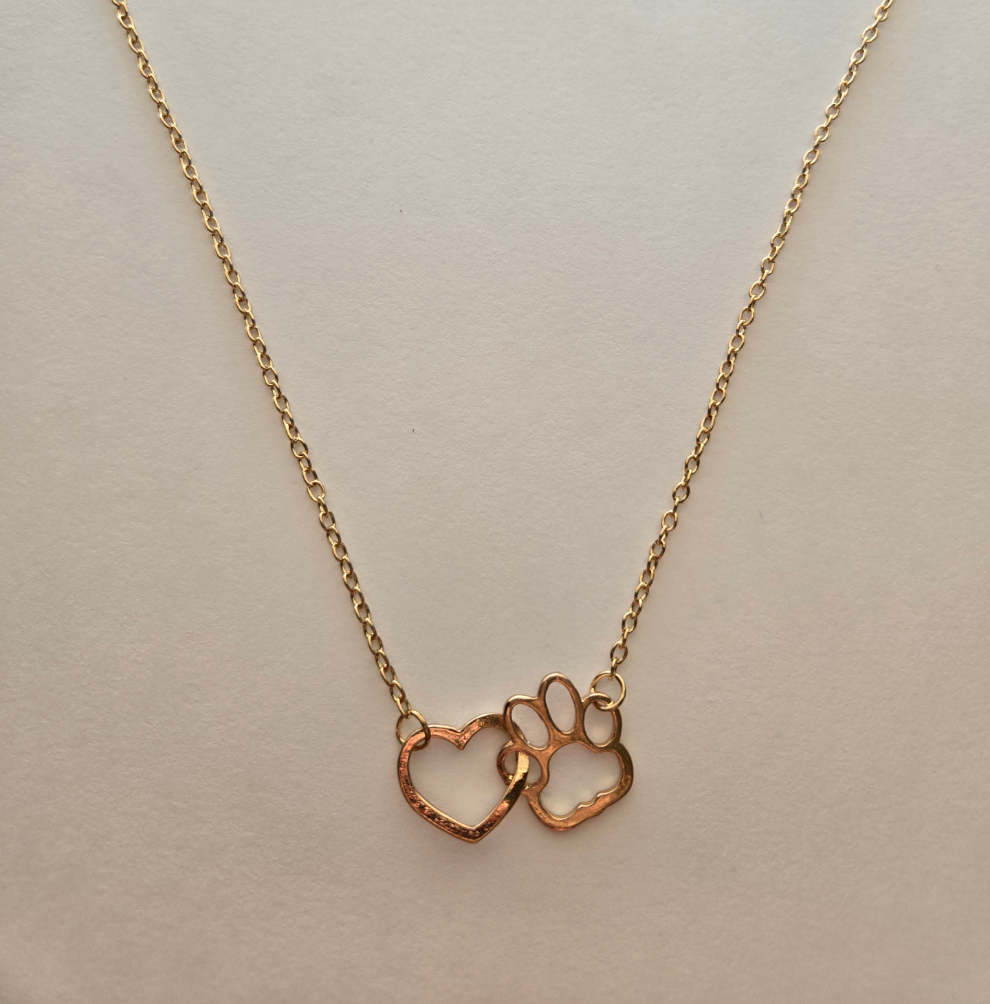 Gold Heart and paw necklace style #1148