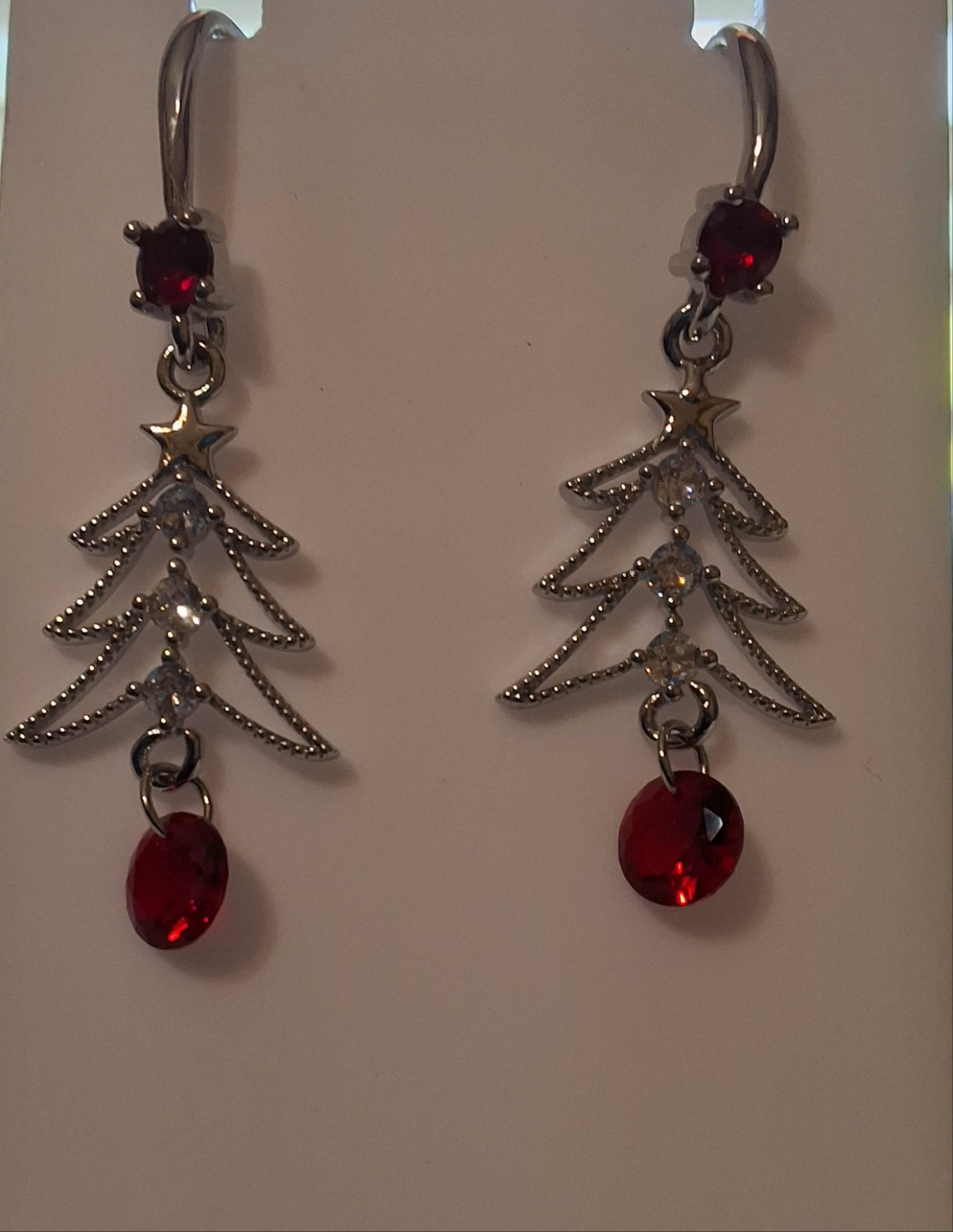 Red Stone Christmas Tree Earrings Style # 1157