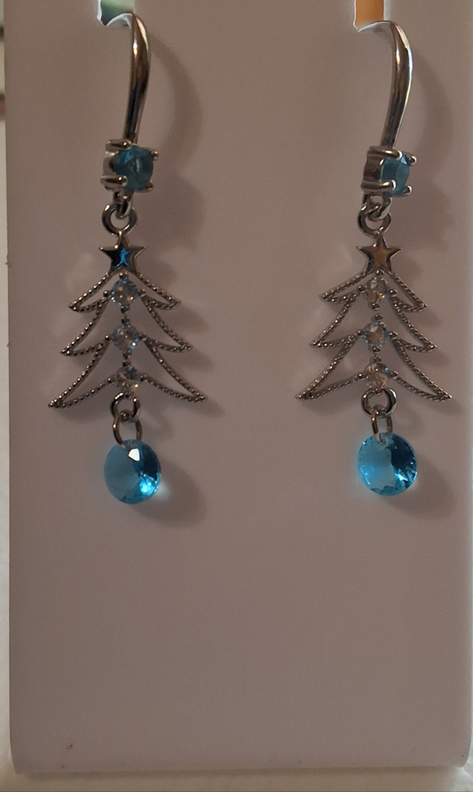 Blue Stone Christmas Tree Earrings Style # 1160