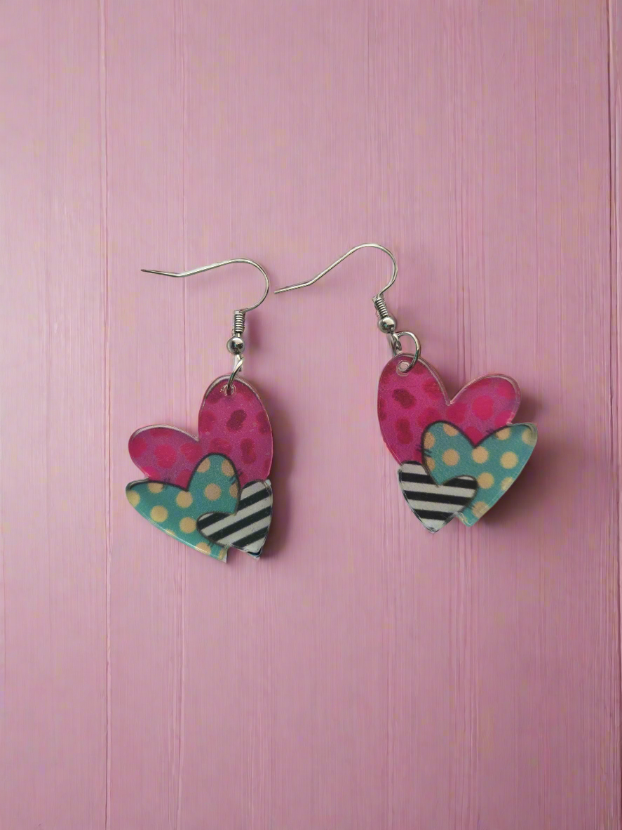 Multi Color Heart Earrings Style #1231