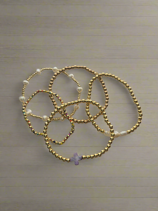 Gold Purple Cross Bracelet Set Style #1201