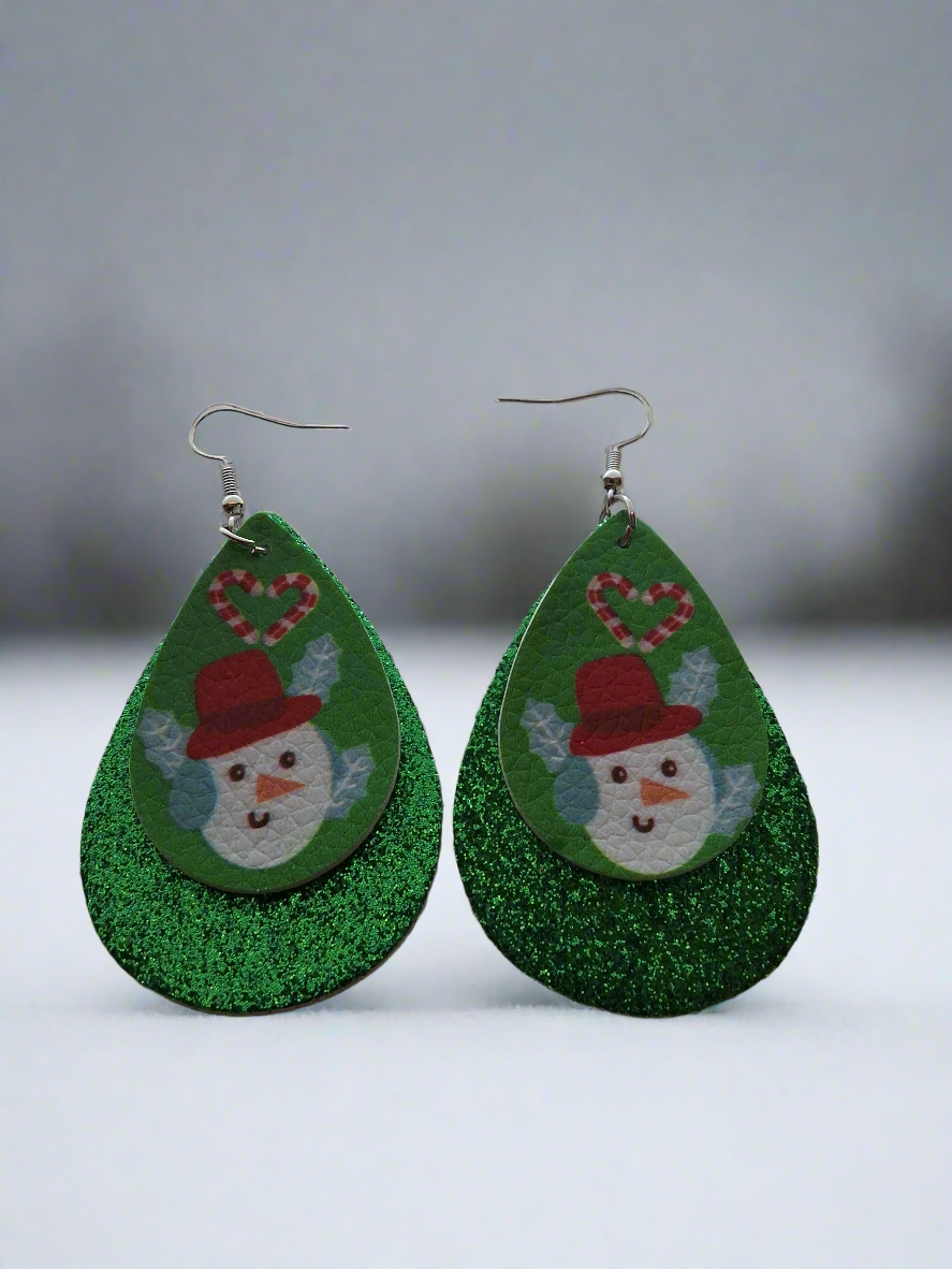 Green Snowman Earrings Style # 1076