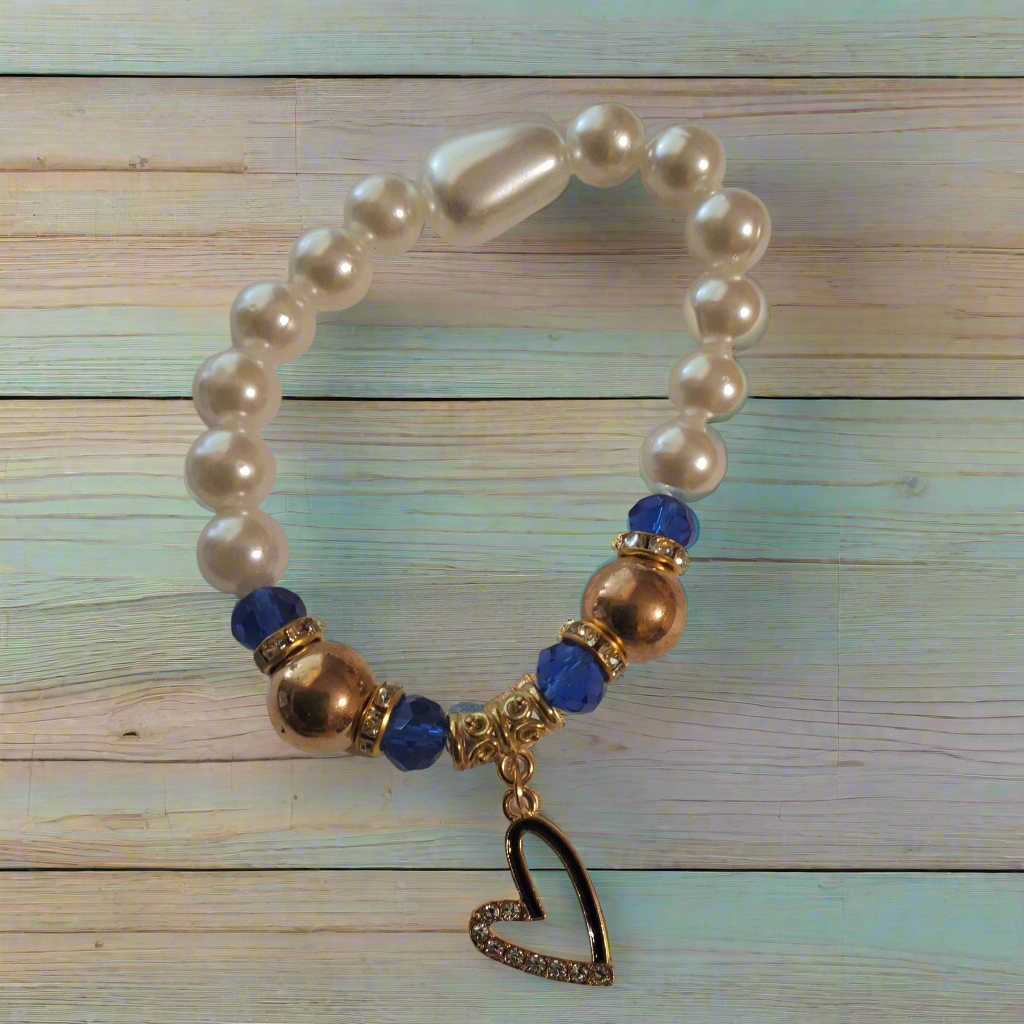 Pearl Bracelet with Heart Charm Style # 926