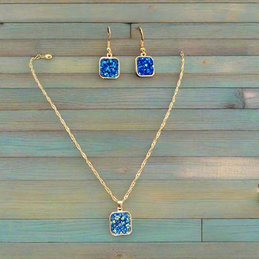 Blue Necklace with Earrings Style # 611