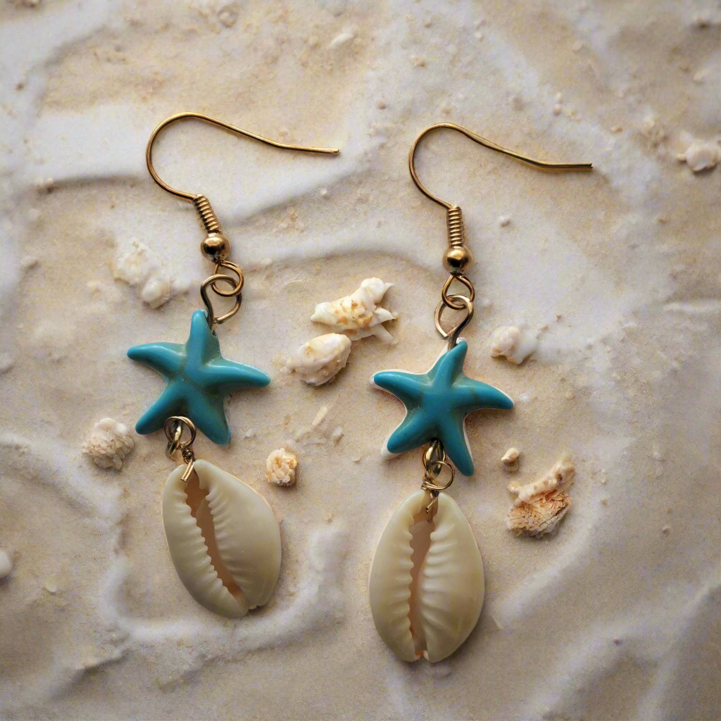 Starfish and Seashell Earrings Style # 729