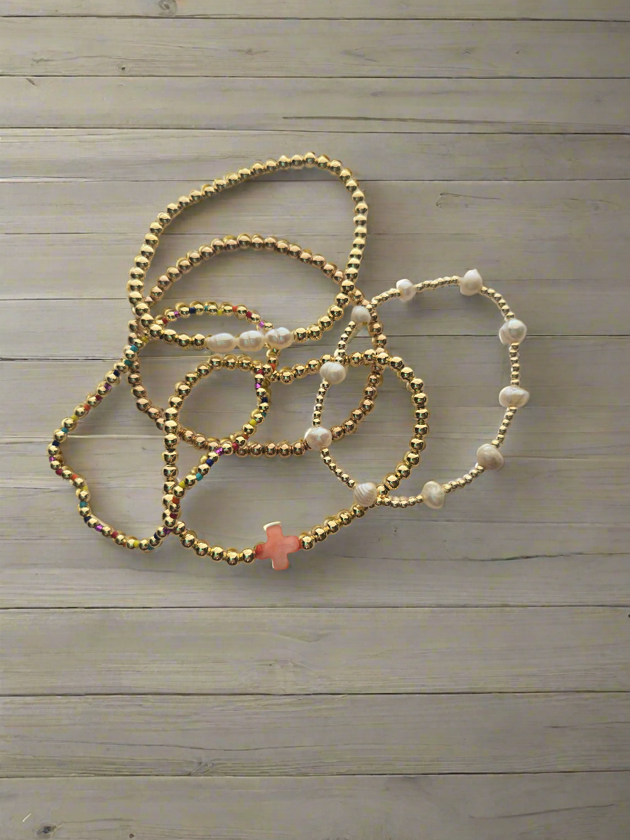 Gold Coral Cross Bracelet Set Style #1202