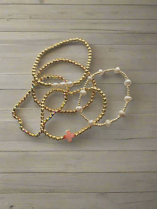 Gold Coral Cross Bracelet Set Style #1202