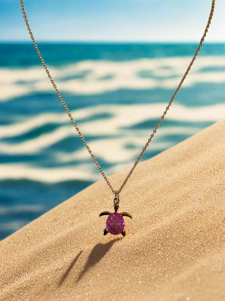 Pink Sea Turtle Necklace Style # 1125